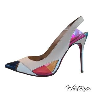 Christian Louboutin Air Chance Blue & Beige Leather & PVC Slingback Pumps 35.5